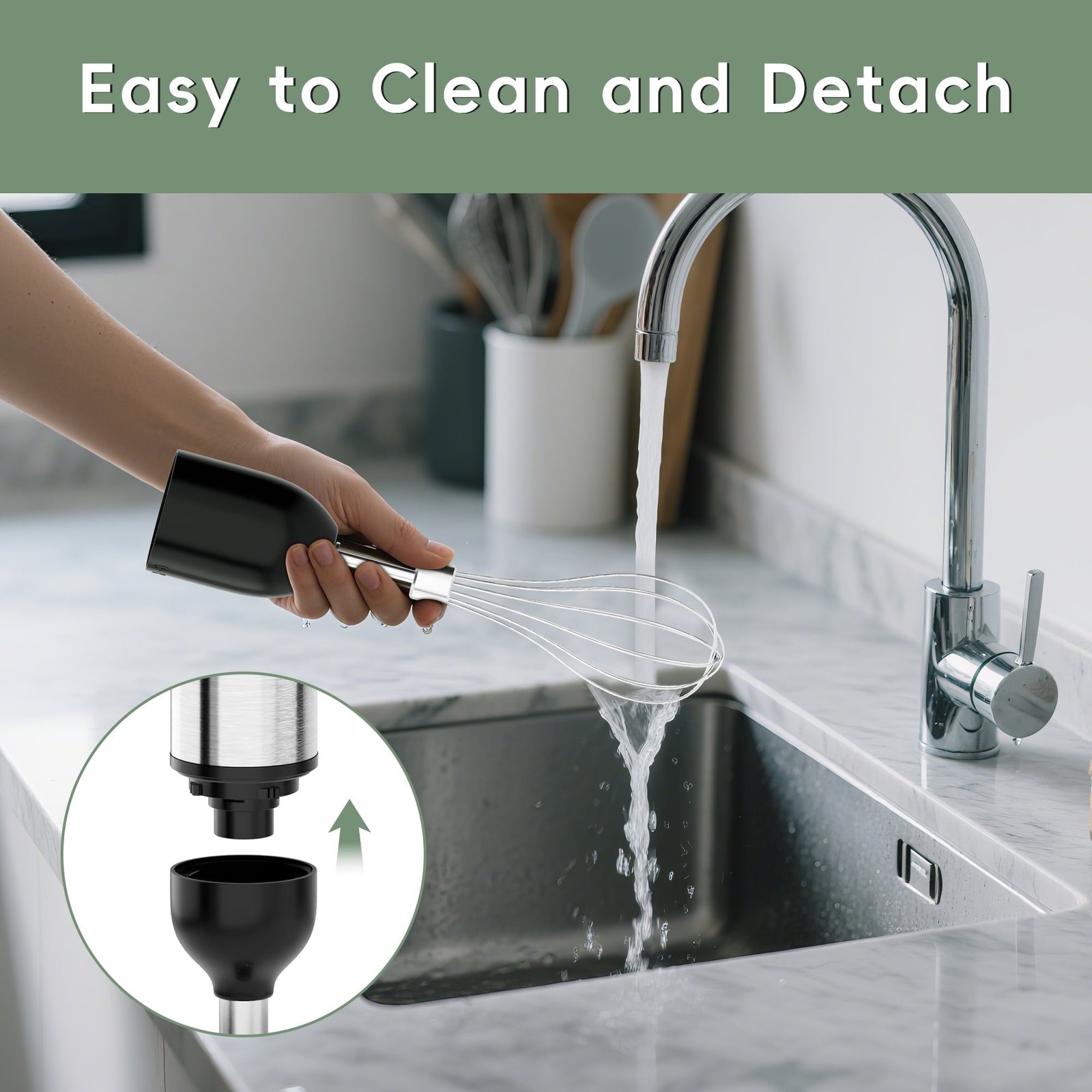 WHALL Cordless Immersion Blender, Rechargeable 5-in-1 Handheld Blender with Whisk, Milk Frother Attachments, Portable Stick mixed,700ml Beaker, 500ml Chopper