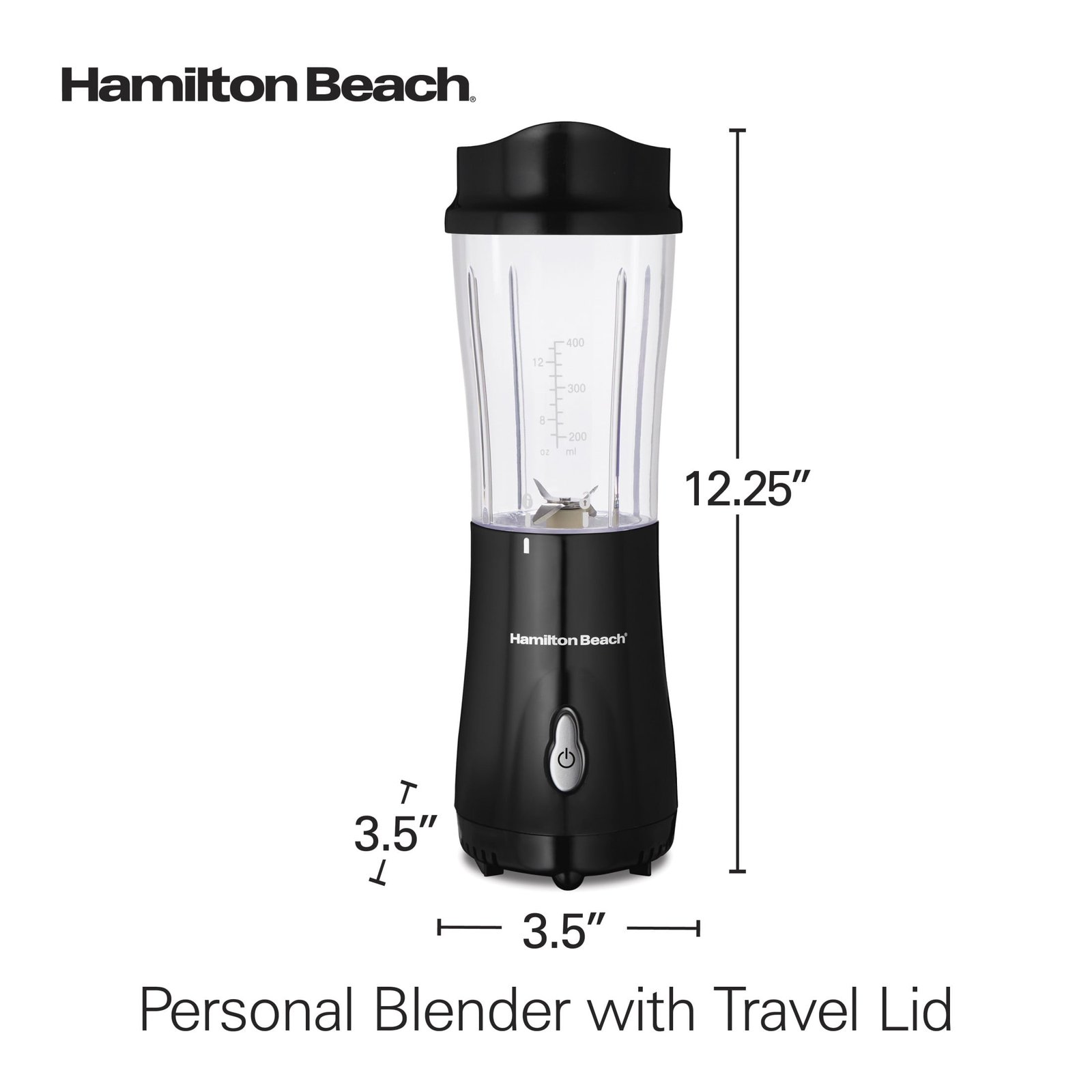 Hamilton Beach Personal Blender for Smoothies with Travel Lid, 14 oz, Black