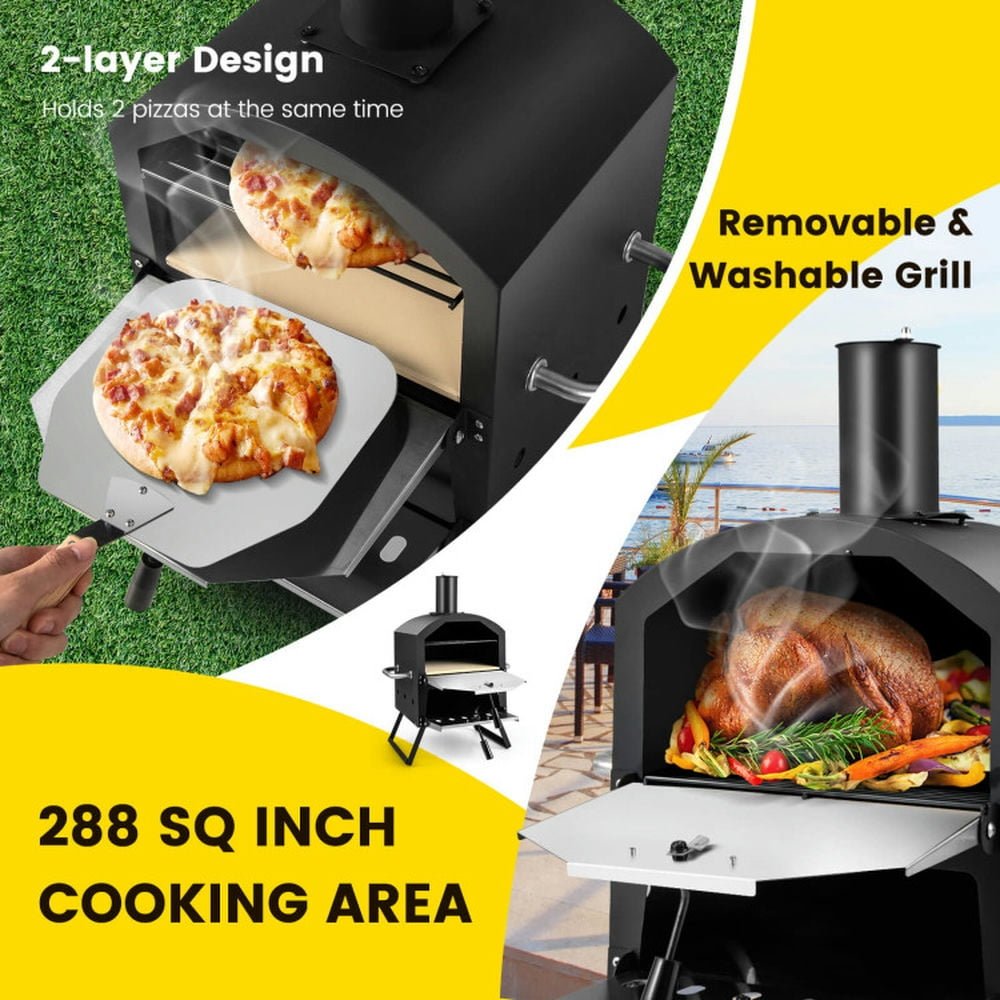 Spaco Grill, Outdoor BBQ Grill,Outdoor Pizza Oven with Anti-scalding Handles and Foldable Legs-Black