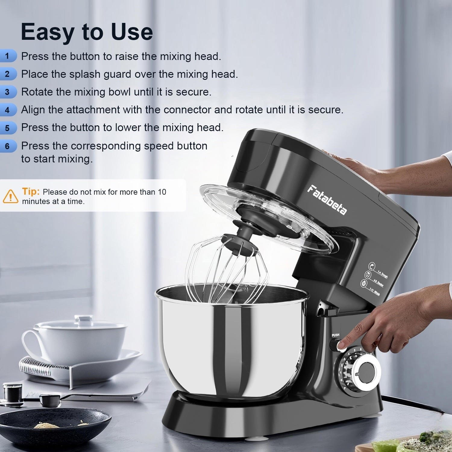 Fatabeta 1000W Stand Mixer, 5.5QT Kitchen Mixer with Dough Hook, Whisk and Beater, Electric Mixer with Bowl & 11 Speeds - Cake Mixer for Baking, Bread & More, Black