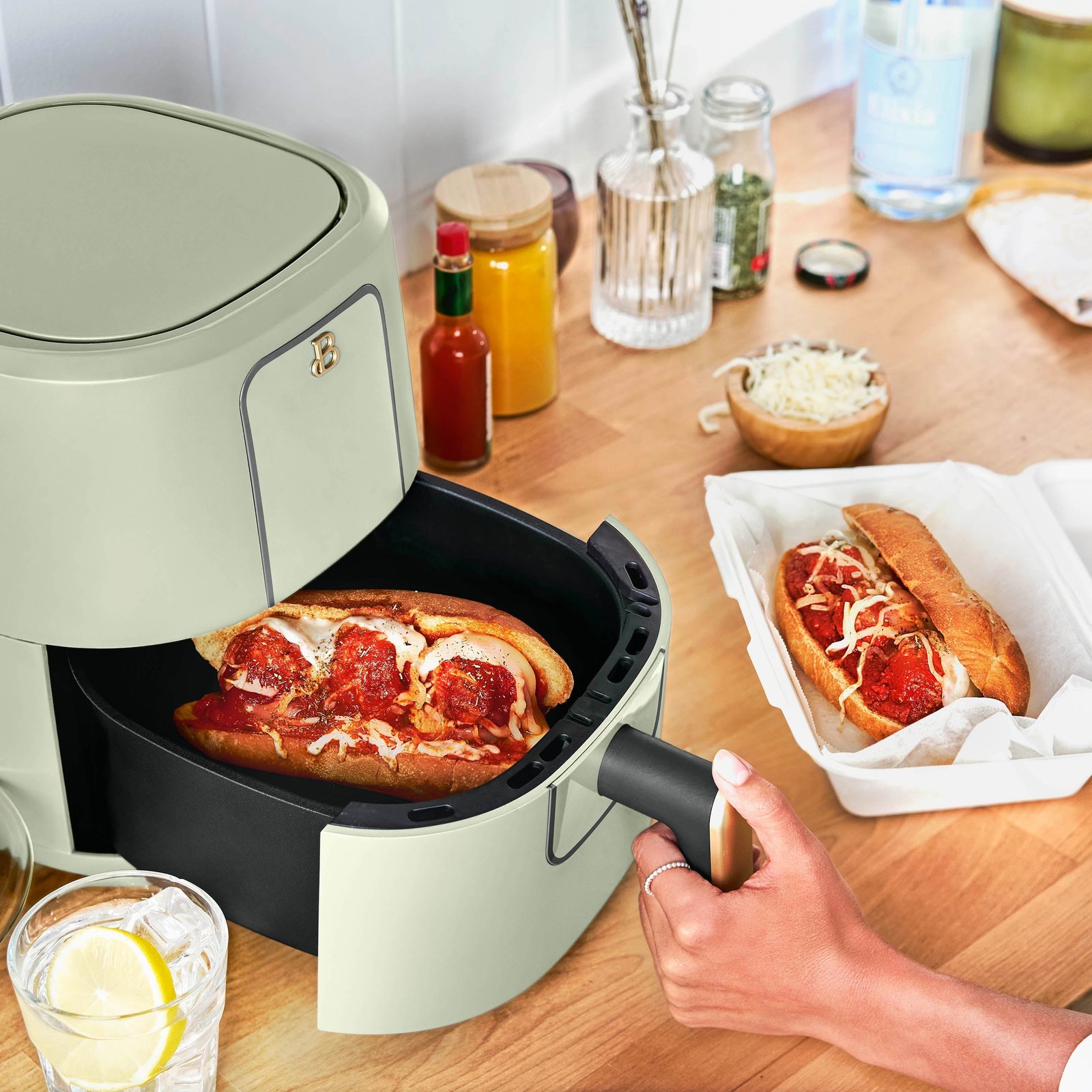 Beautiful 3 Qt Air Fryer with TurboCrisp Technology, Sage Green by Drew Barrymore