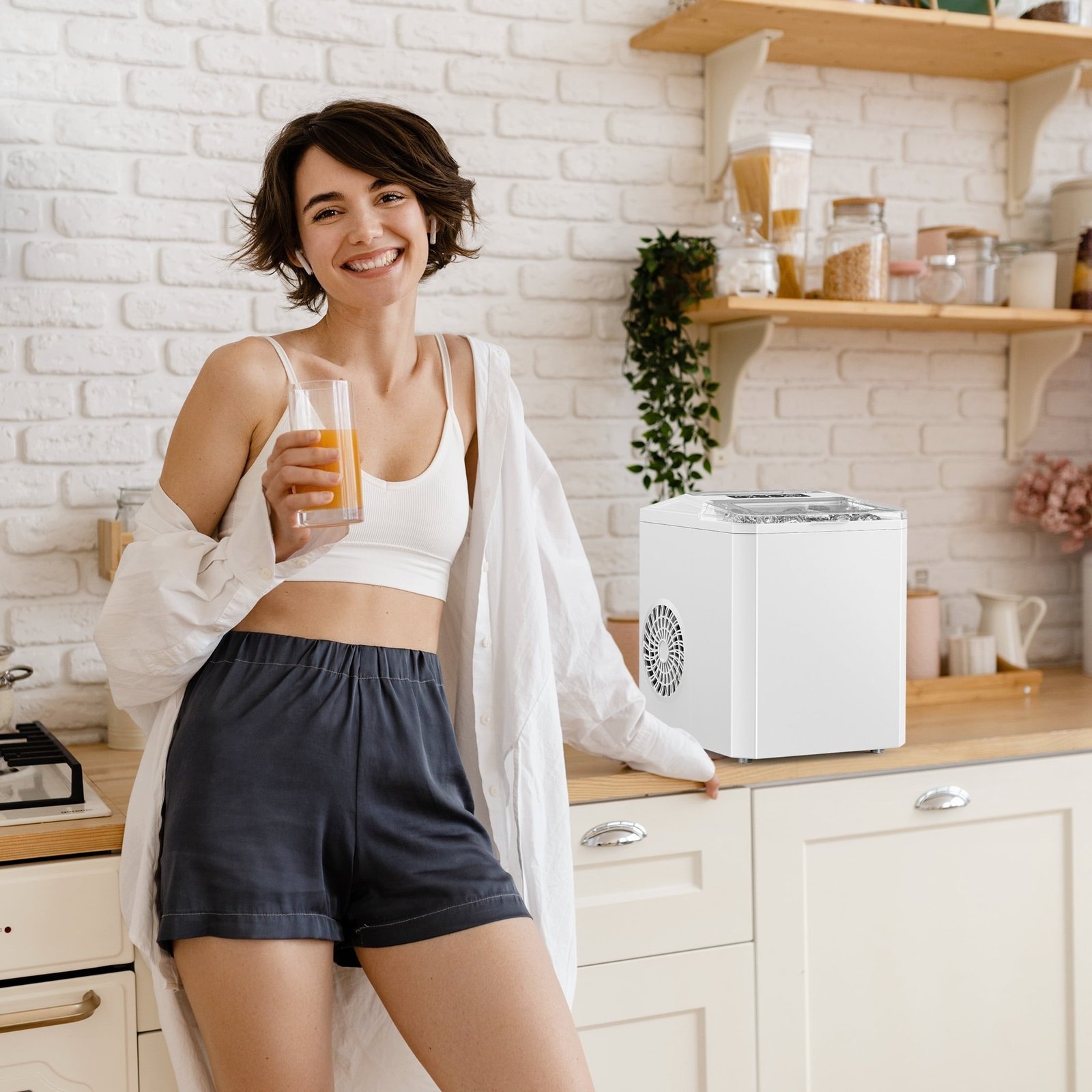 edx Countertop Ice Maker,9 Cubes in 6 Minutes, Self-Cleaning, with Ice Basket & Scoop, 26Lbs/24H,White