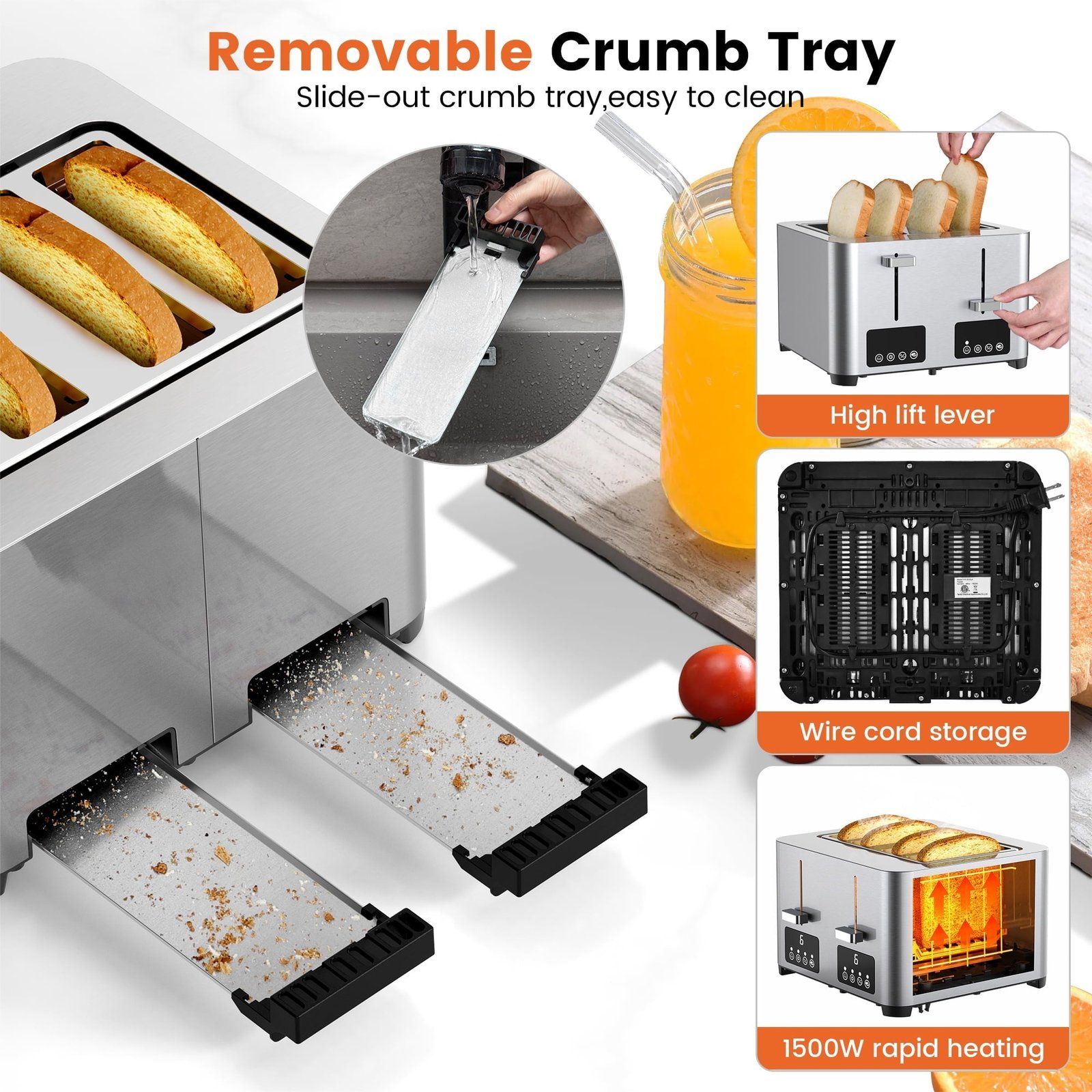 Suodoka Toaster 4 Slice with Touchscreen, Stainless Steel Bread Toaster, 6 Browning Shade Settings, 1.57 inch Wide Slots with Reheat, Cancel, Defrost Functions, New