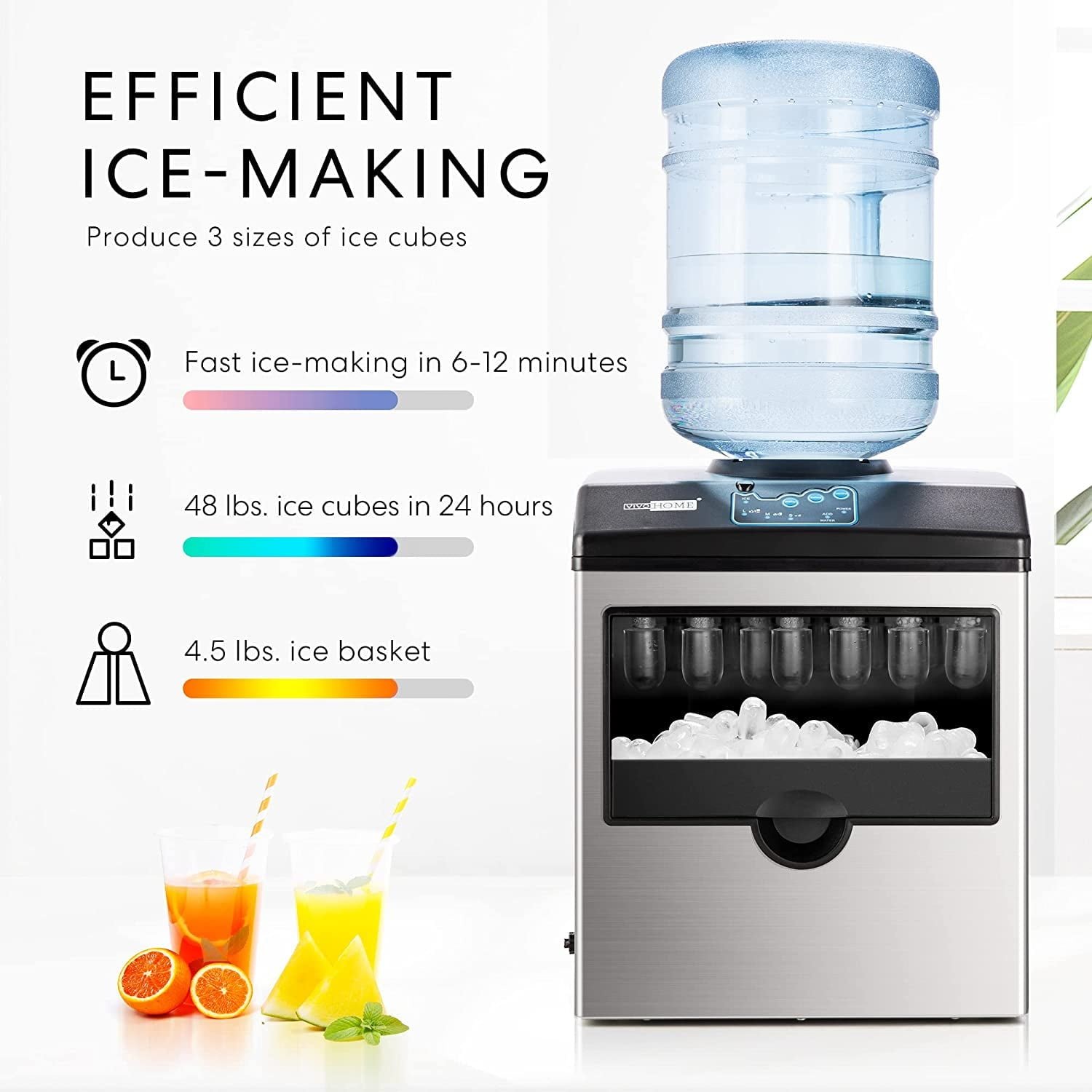 VIVOHOME Electric 2 in 1 Countertop Ice Maker, Ice and Water Dispenser Machine 48lbs/Day