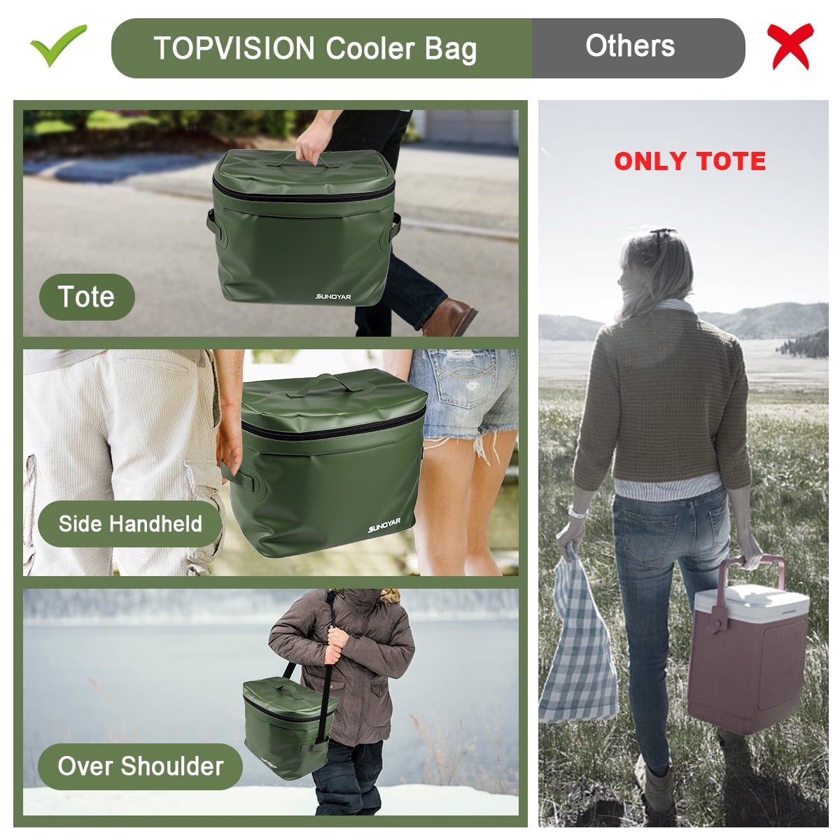 SUNOYAR Soft Cooler Bag, 40 Can/20L Insulated Cooler for Women Man, Waterproof & Collapsible Cooler Bag for Camping, Beach, Travel, Picnic