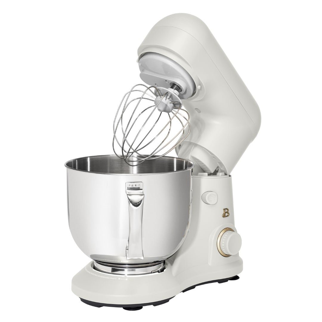 Beautiful 5.3 Qt Stand Mixer, White Icing with Flat Beater, Dough Hook, Balloon Whisk