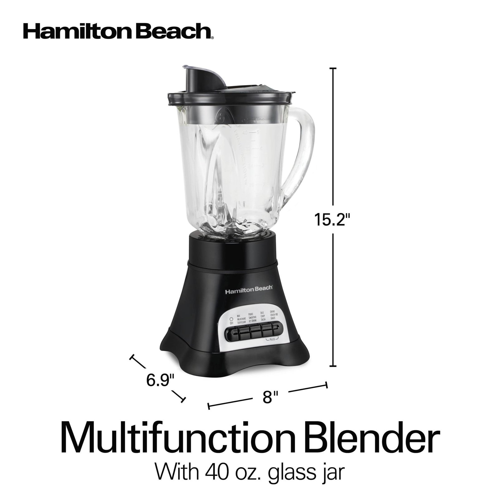 Hamilton Beach Multi-Function Smoothie Blender for Kitchen, 40 oz Jar for Smoothies and Shakes, Black