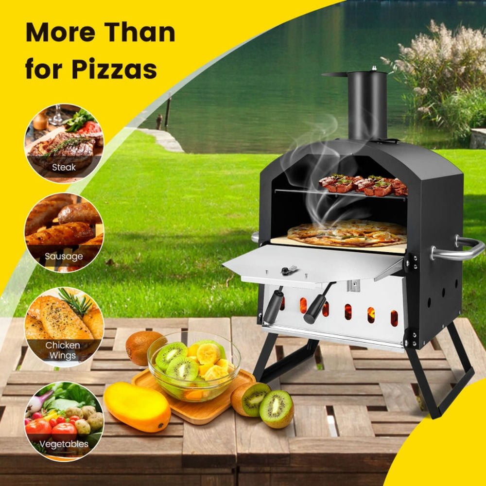 Spaco Grill, Outdoor BBQ Grill,Outdoor Pizza Oven with Anti-scalding Handles and Foldable Legs-Black