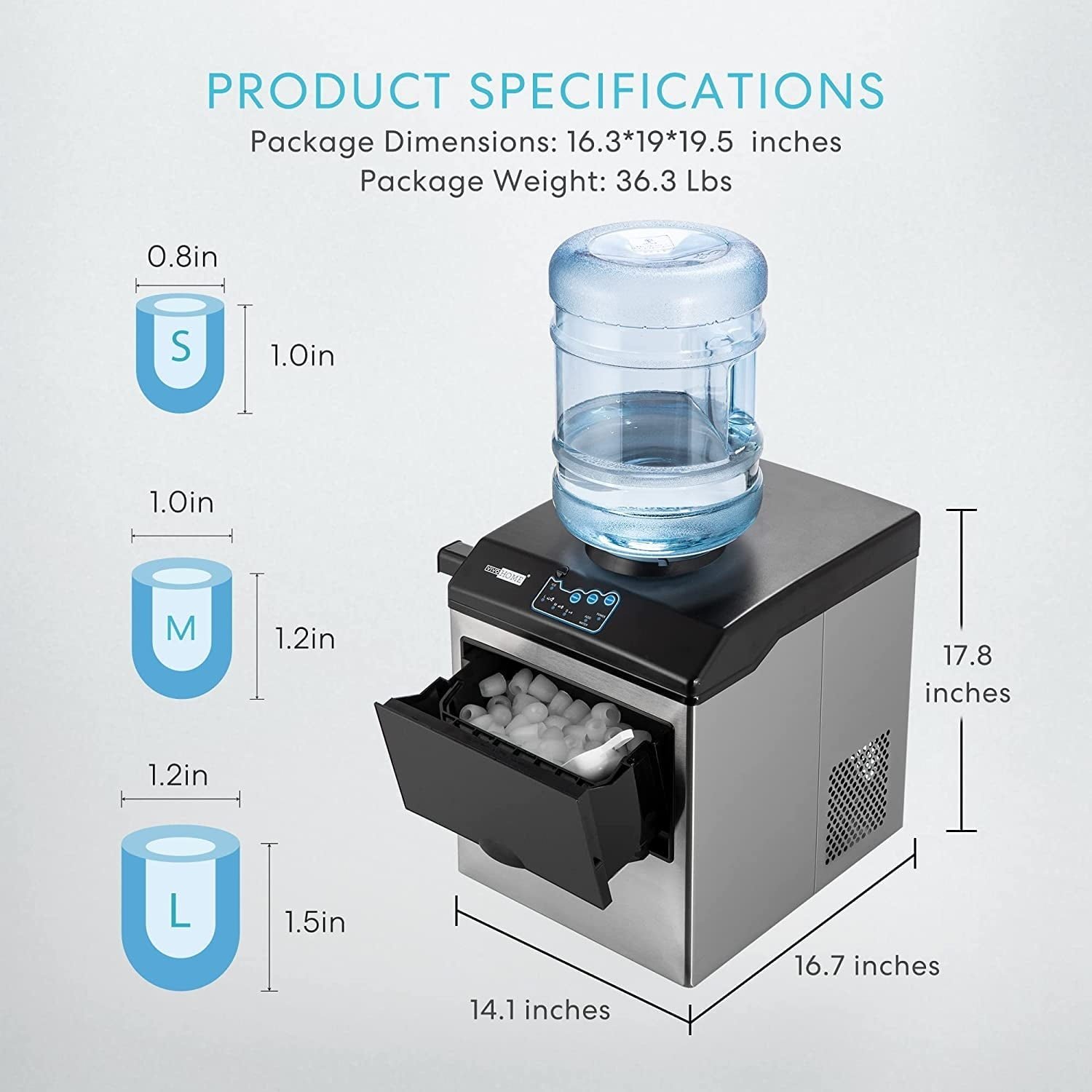 VIVOHOME Electric 2 in 1 Countertop Ice Maker, Ice and Water Dispenser Machine 48lbs/Day