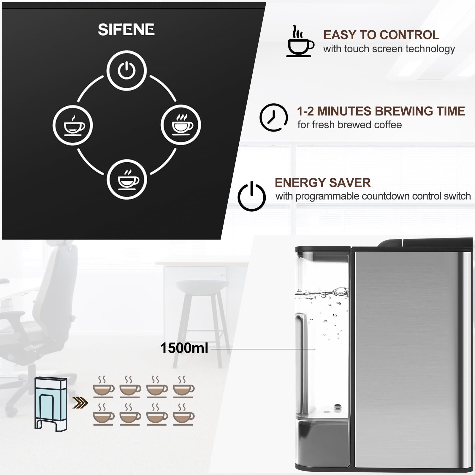 SIFENE 3 in 1 Single Serve Coffee Maker: Coffee Machine Compatible with K Cup Capsules & Grounds, Instant Coffee Pot, Tea Maker Brewer - Removable 50 Oz Water Reservoir, 120V 1150W, Black
