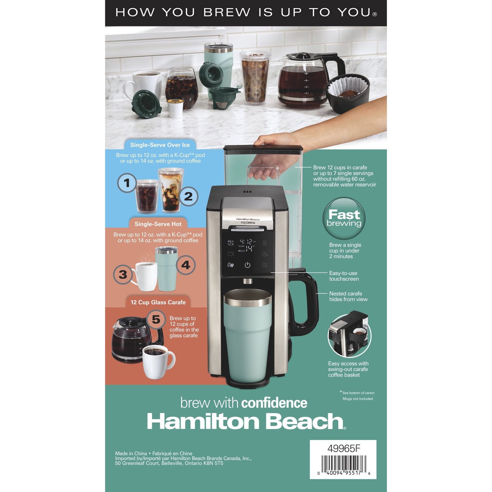 Hamilton Beach FlexBrew 5-in-1 Coffee Maker, Single Serve, 12-Cup Coffee Pot, Hot & Iced, K Cup Pod Compatible or Grounds, Black