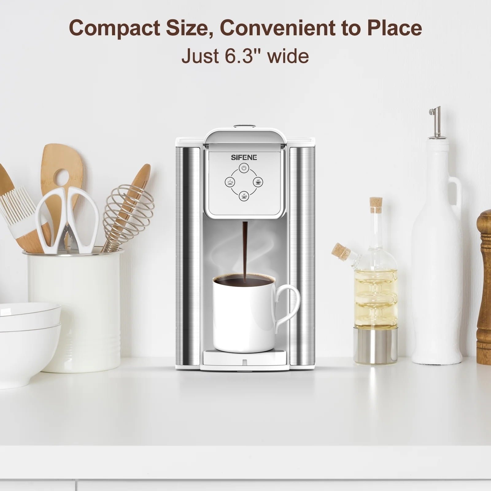 SIFENE 3 in 1 Single Serve Coffee Maker: Coffee Machine Compatible with K Cup Capsules & Grounds, Instant Coffee Pot, Tea Maker Brewer - Removable 50 Oz Water Reservoir, 120V 1150W, Black